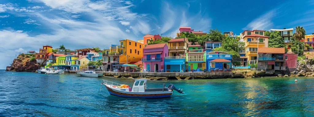 a vibrant small ship gracefully glides through the bustling port of a picturesque coastal town, surrounded by colorful buildings and engaged locals, showcasing the unique connection between sustainable tourism and community enrichment.